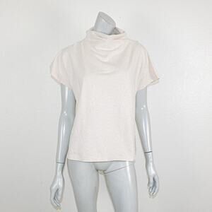 KAAREM Women's Mock Neck Short Sleeve Sweater top cotton knit beige size Small